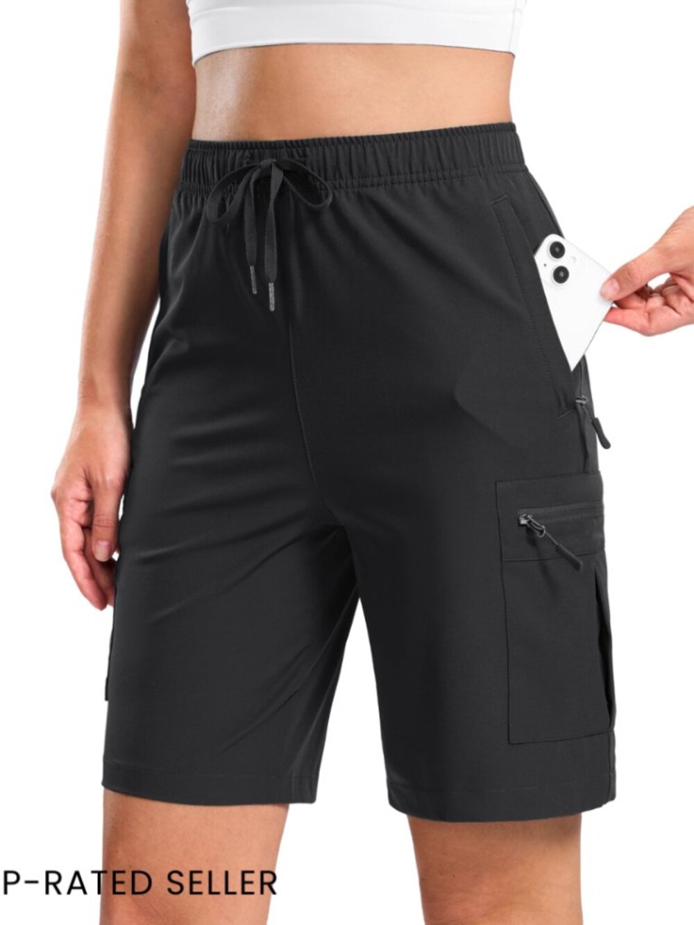 Lightweight Quick Dry Hiking Cargo Shorts Elastic Waist 5 Zipper Pockets